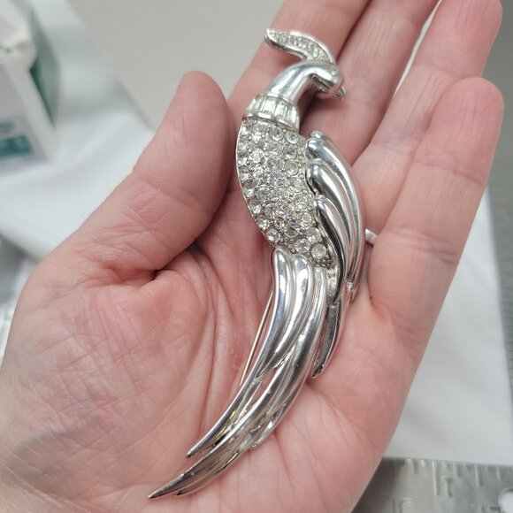 Vtg Monet Large Bird of Paradise Brooch Pin Pave Rhinestone Silver Tone Elegant - Picture 6 of 11